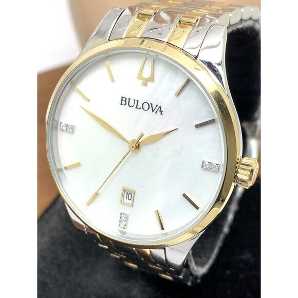 Bulova Women's Watch 98P201 Quartz Diamond Mother of Pearl Dial Two Tone 36mm - Picture 12 of 13